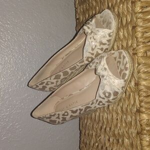 Kelly & Katie Ivala, gold and cream Leopard Print Wedge Open Toe 9